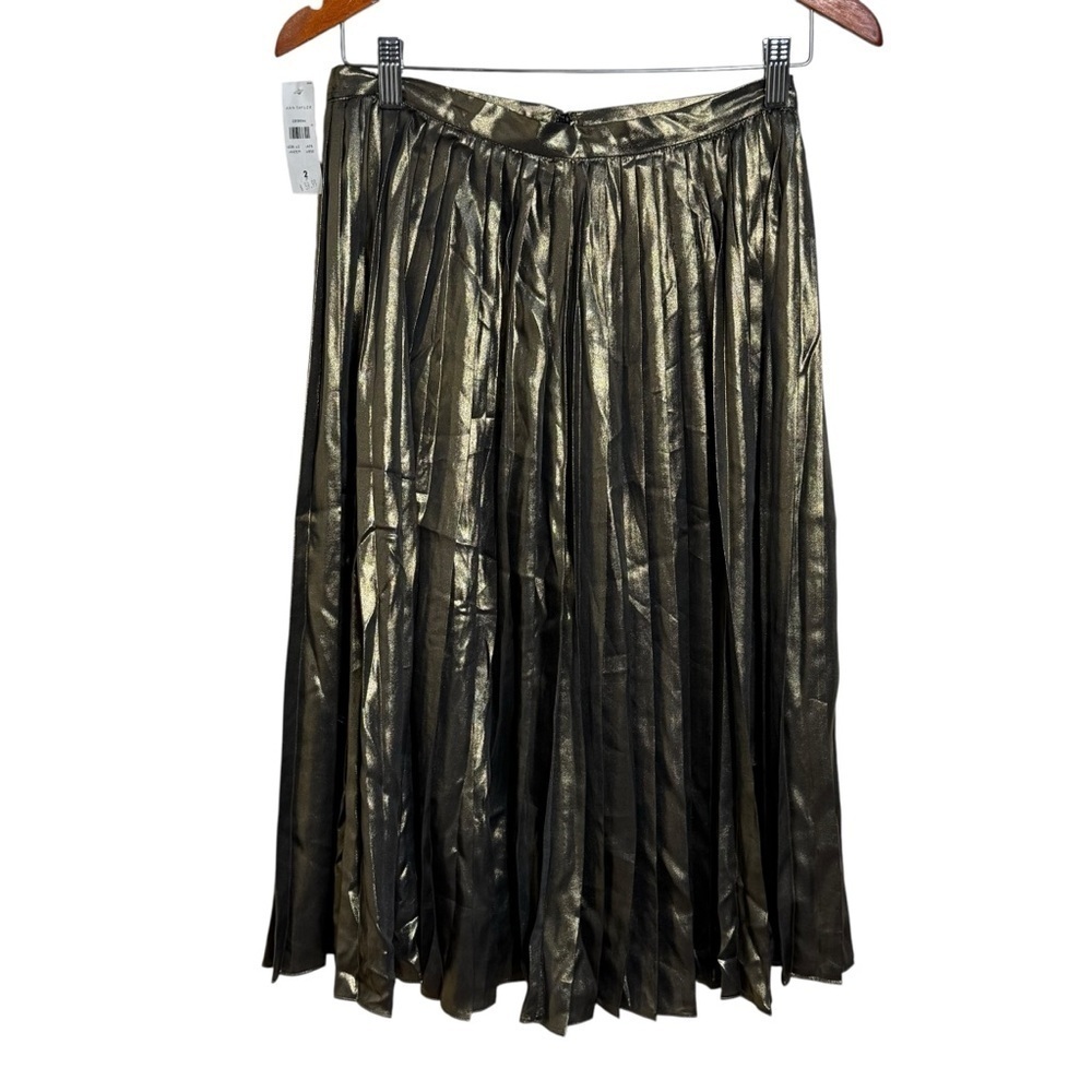 Ann Taylor gold metallic festive shimmer pleated midi skirt size 2